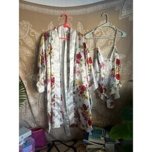 VINTAGE Victoria Secret Gold Label Satin Robe & Lingerie Bodysuit Set